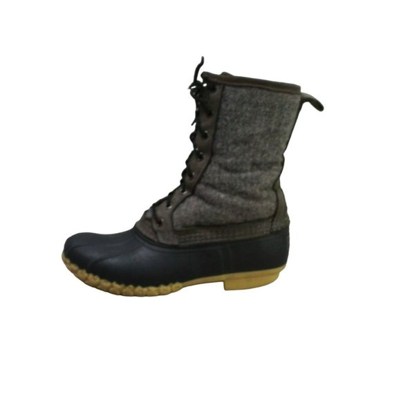 LL Bean Herringbone Gray Wool Shearling Lined Insulated Duck Boots 7 M - Picture 1 of 9